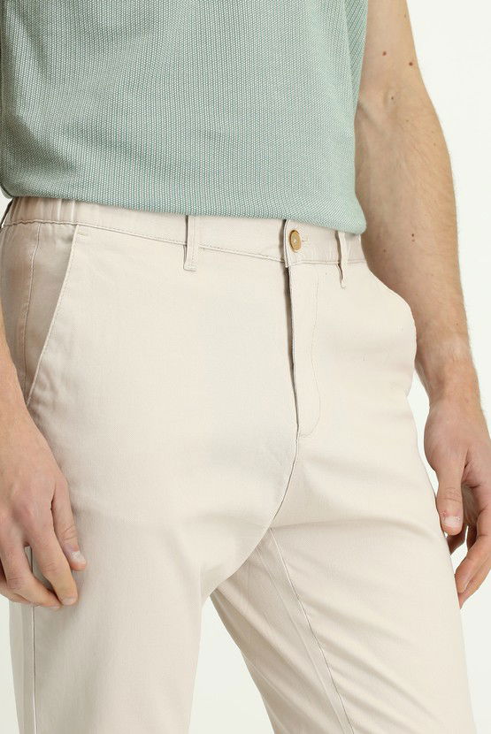 Erkek Giyim - Slim Fit Dar Kesim Beli Lastikli Likralı Kanvas / Chino Pantolon