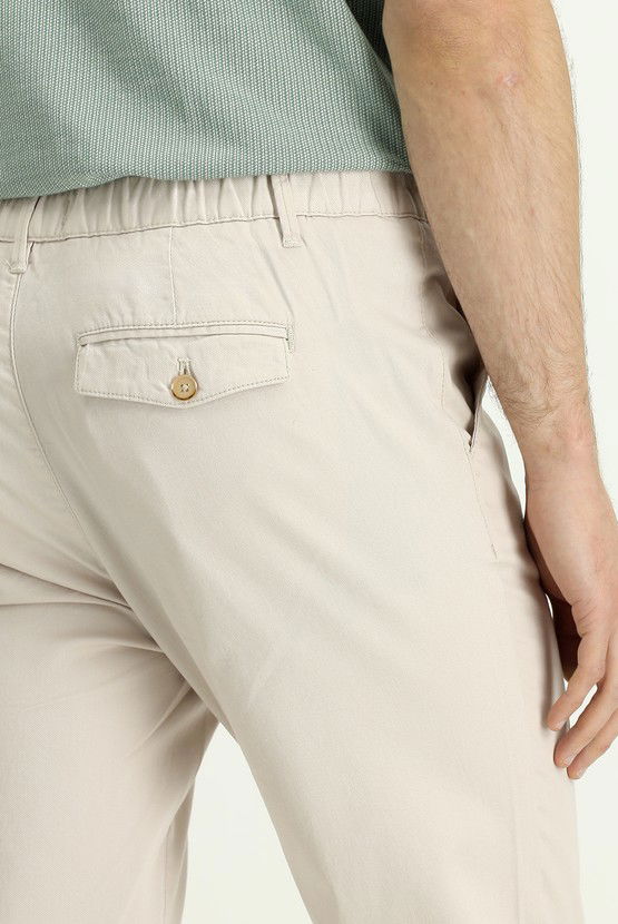 Erkek Giyim - Slim Fit Dar Kesim Beli Lastikli Likralı Kanvas / Chino Pantolon