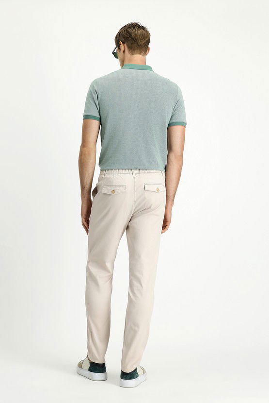 Erkek Giyim - Slim Fit Dar Kesim Beli Lastikli Likralı Kanvas / Chino Pantolon