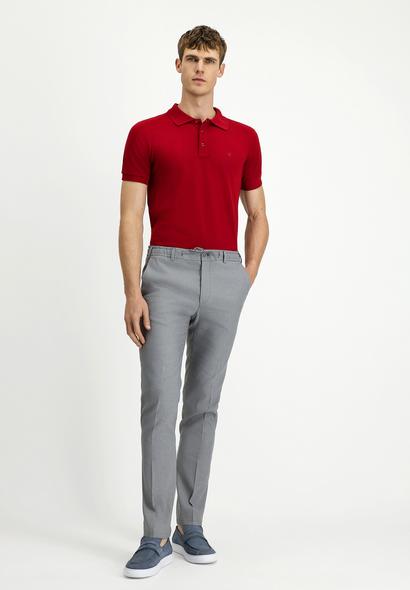 Erkek Giyim - ORTA GRİ 54 Beden Slim Fit Dar Kesim Beli Lastikli İpli Keten Karışımlı Pantolon