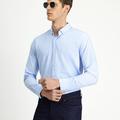  MAVİ  Uzun Kol Slim Fit Dar Kesim Pamuklu Keten Karışımlı Düğmeli Yaka Gömlek