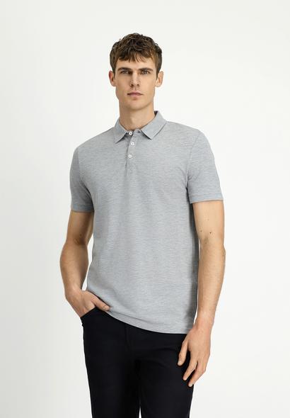 Erkek Giyim - ORTA GRİ MELANJ M Beden Regular Fit Pamuklu Polo Yaka Tişört