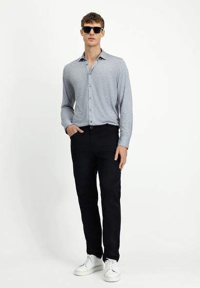 Erkek Giyim - SİYAH 46 Beden Slim Fit Dar Kesim Likralı Kanvas / Chino Pantolon